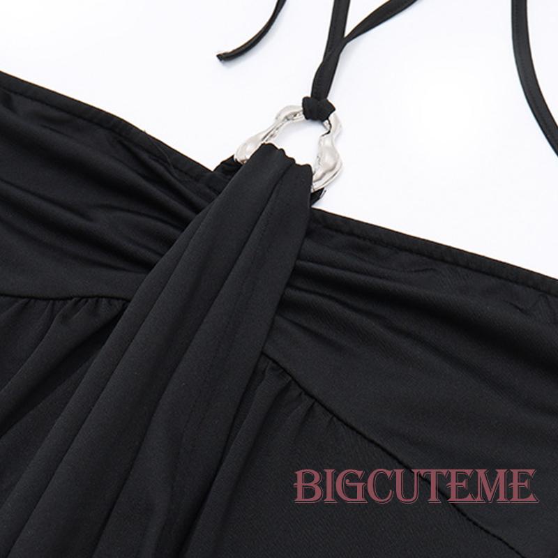 Đầm Midi Hai Dây Mùa Hè Màu Đen Cho Nữ