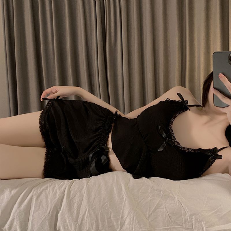 Bộ Đồ Ngủ Cotton Hai Mảnh Phối Ren Có Đệm Ngực Phong Cách Hàn Quốc Thời Trang Mùa Hè Hàng Mới Dành Cho Bạn Nữ