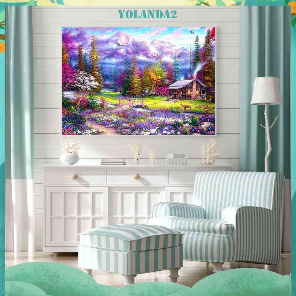 Bộ Tranh Đính Đá 5D Tự Làm Toàn Diện Họa Tiết Khu Vườn Tím Trang Trí Nhà Cửa