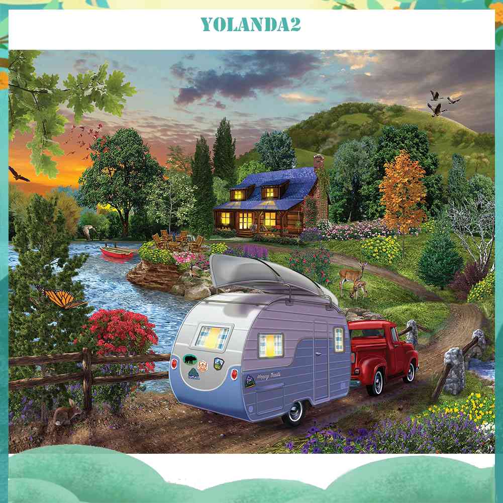 Bộ Tranh Đính Đá 5D Toàn Diện Họa Tiết Hồ Cắm Trại Độc Đáo DIY Dùng Trang Trí