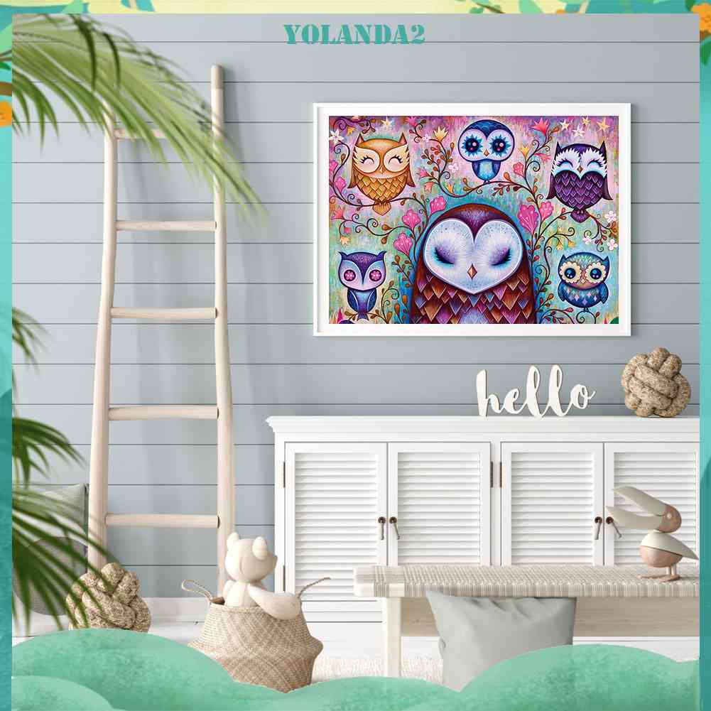 Bộ Tranh Đính Đá 5D Toàn Diện Họa Tiết Chim Cú Độc Đáo DIY Dùng Trang Trí Nhà Cửa