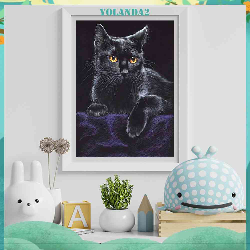 Bộ Tranh Đính Đá Tự Làm Hình Chân Dung Mèo Đen Độc Đáo