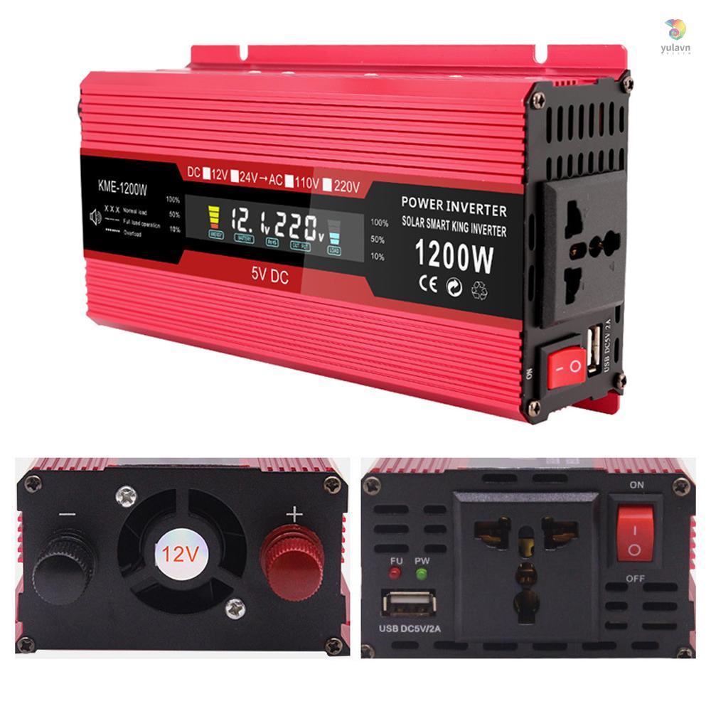 Bộ Chuyển Đổi Nguồn Điện 500W 12V Sang 110V AC Có Màn Hình LCD Cổng Sạc USB Cho Xe Hơi RV