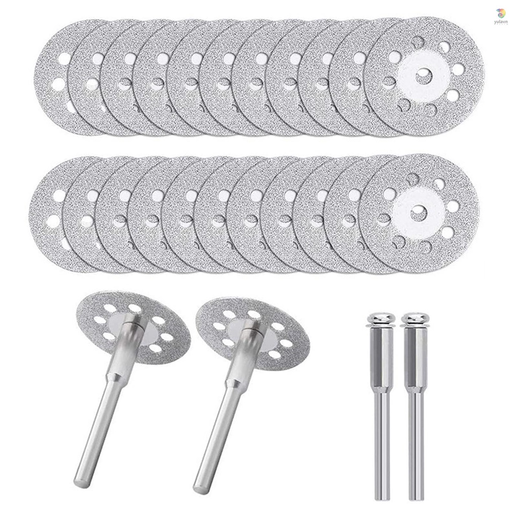 Set 24 Bánh Xe Cắt Kim Cương Đường Kính 22mm Kèm 4 Trục Quay 3mm Thay Thế Cho Dụng Cụ Dremel