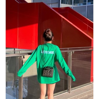Jac quemu spring and summer new simple loose letter printed long-sleeved T-shirt trendy cover Butt top for men and women