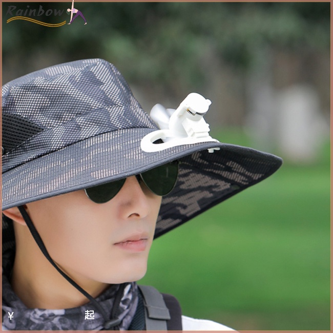 Mũ Bucket Chống Nắng Vành Rộng Thoáng Khí Có Thể Điều Chỉnh Kèm Quạt Họa Tiết Rằn Ri Cho Nam