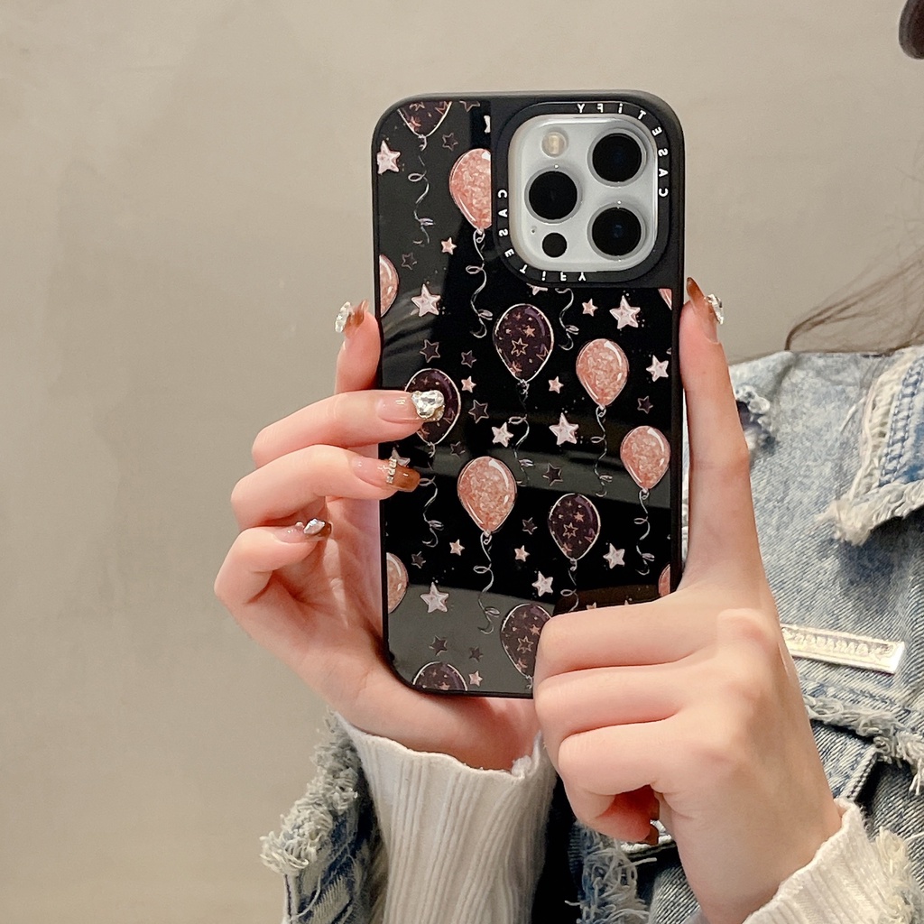 Ốp Điện Thoại Cứng Tráng Gương Màu Đen / Vàng Họa Tiết Khinh Khí Cầu Cho iPhone 15 14 13 12 11 Pro Max Plus