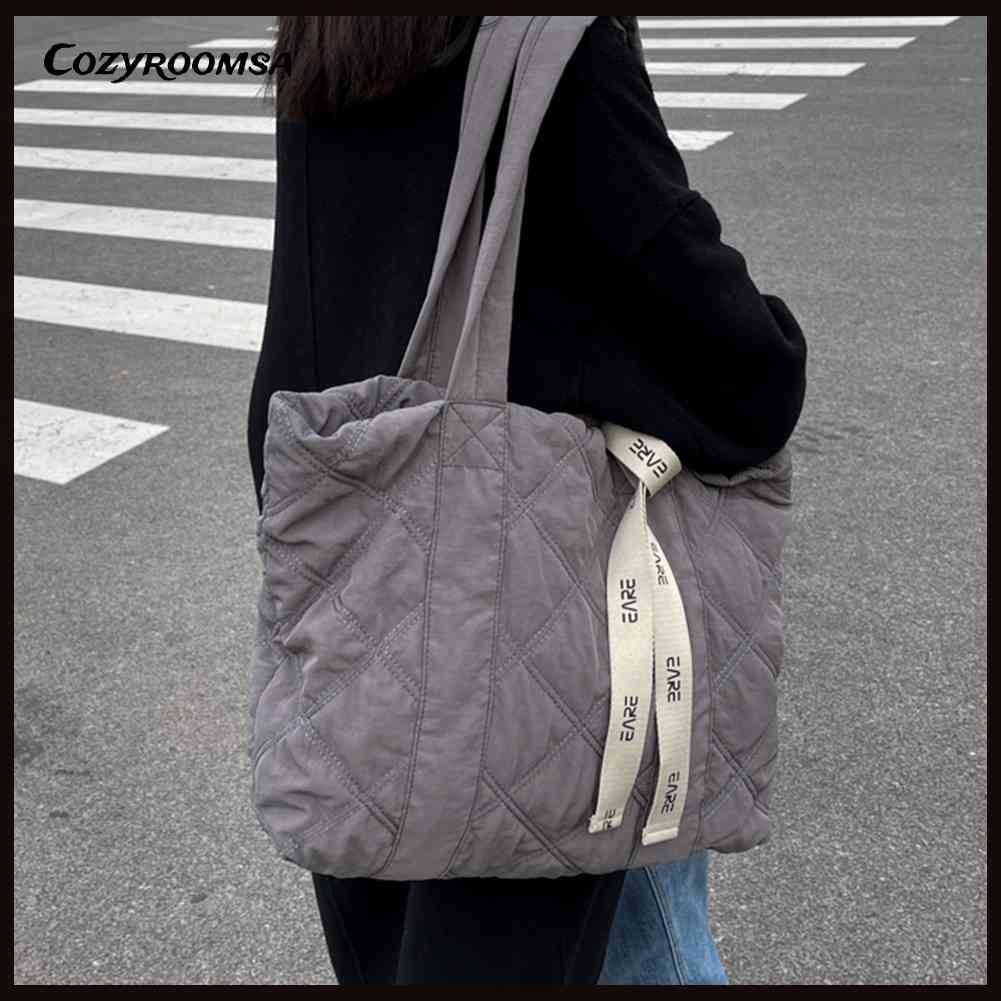 Túi Tote Đeo Vai Cỡ Lớn Chất Liệu Nylon Họa Tiết Sọc Caro Phong Cách Cổ Điển Thời Trang Cho Nữ