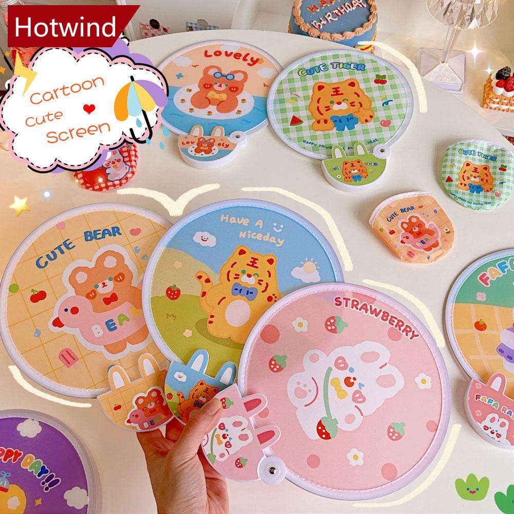 Quạt Gấp Mini Cầm Tay Bằng Vải Họa Tiết Hoạt Hình Dễ Thương Kích Thước Nhỏ Gọn Dành Cho Gia Đình A4N1
