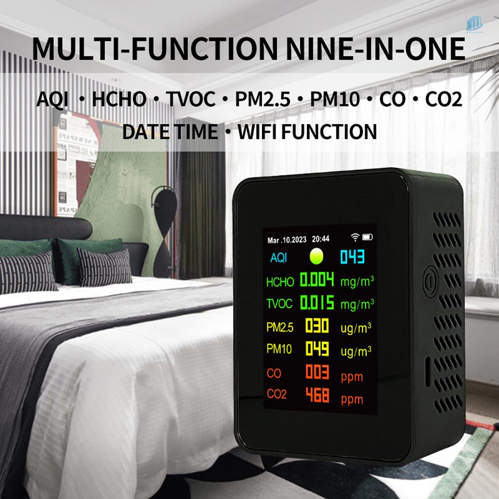 Thiết Bị Đo Chất Lượng Không Khí Wifi smartwatchinone Tuya PM2.5 PM10 Carbon Dioxide TVOC HCHO Qi Có Màn Hình Màu