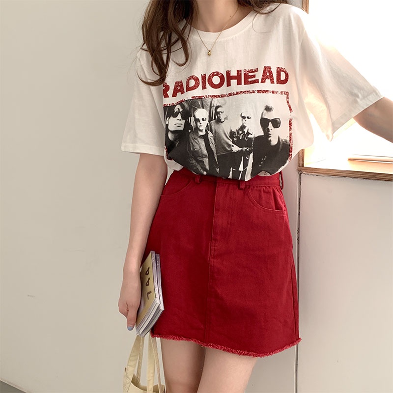 GENAISHAChân Váy Denim Chữ A Lưng Cao Dáng Ôm Thời Trang Xuân Hè Hàn Quốc Mới