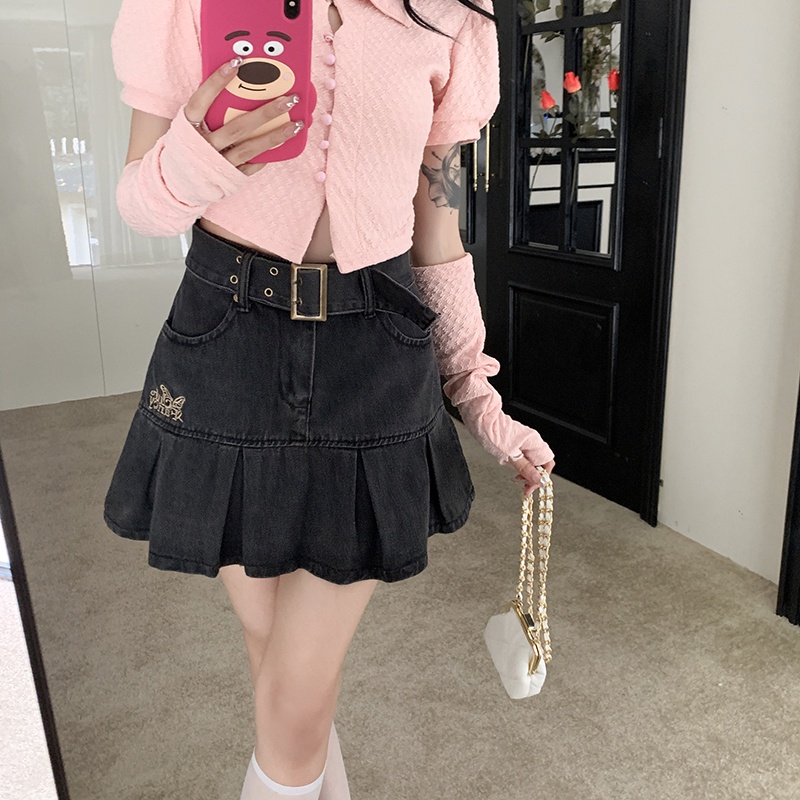 Chân váy jean Chữ A Lưng Cao Thêu Họa Tiết Bướm Xinh Xắn Dành Cho Nữ