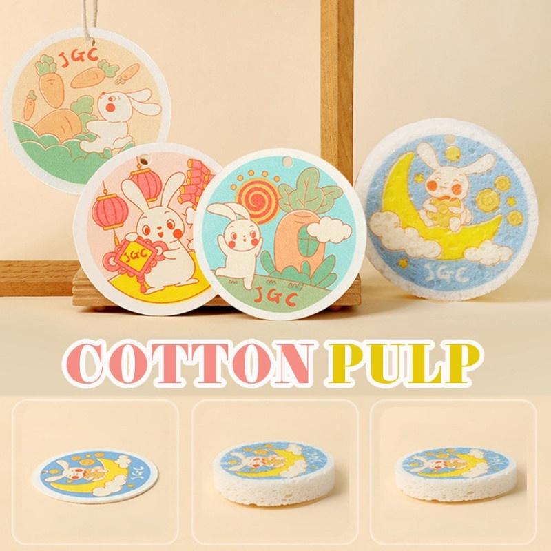 Miếng Bọt Biển Cotton Nén Hình Thỏ Hoạt Hình Dễ Thương Thân Thiện Với Môi Trường Dùng Để Rửa Chén Dĩa