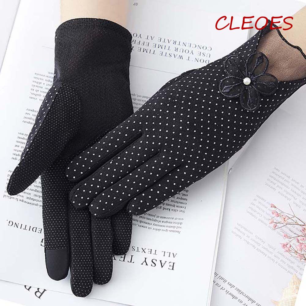 Găng Tay Lái Xe Chống Nắng Bằng Lụa Lạnh Co Giãn Thoáng Khí Họa Tiết Chấm Bi CLEOES Phong Cách Hàn