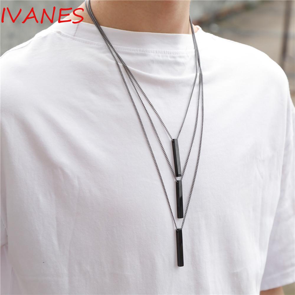 Vòng cổ Mặt Chữ Nhật IVANES|Áo Thun Thiết Kế Đơn Giản Thời Trang|Dây Xích Bằng Inox Phong Cách Hip hop Cá Tính