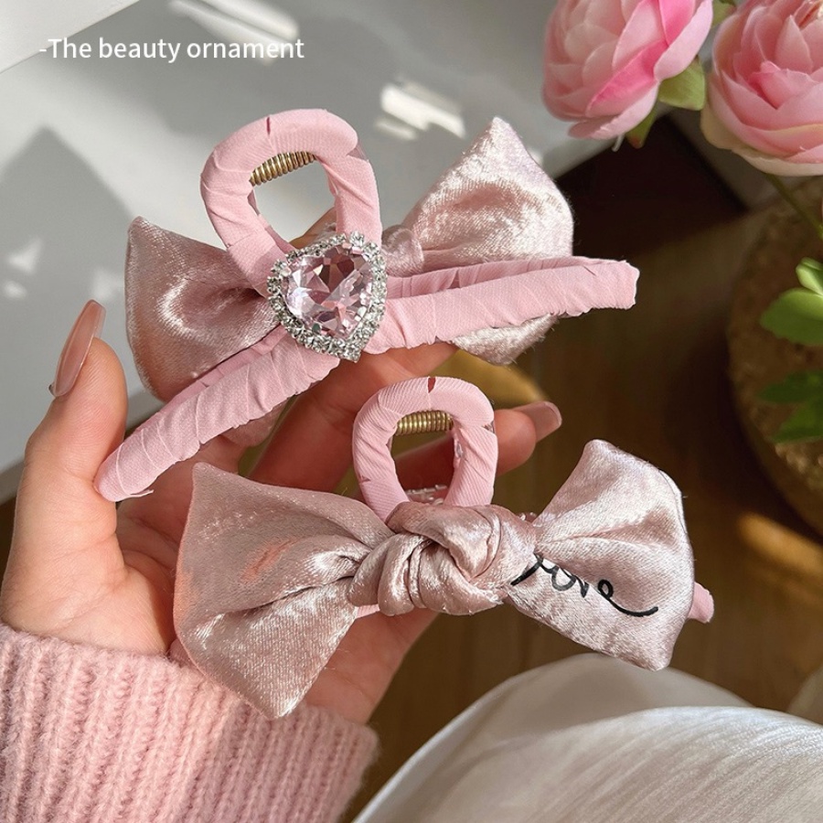 Kẹp Tóc Vải Satin Đính Đá Hình Nơ / Trái Tim Thời Trang Hàn Quốc Cho Nữ