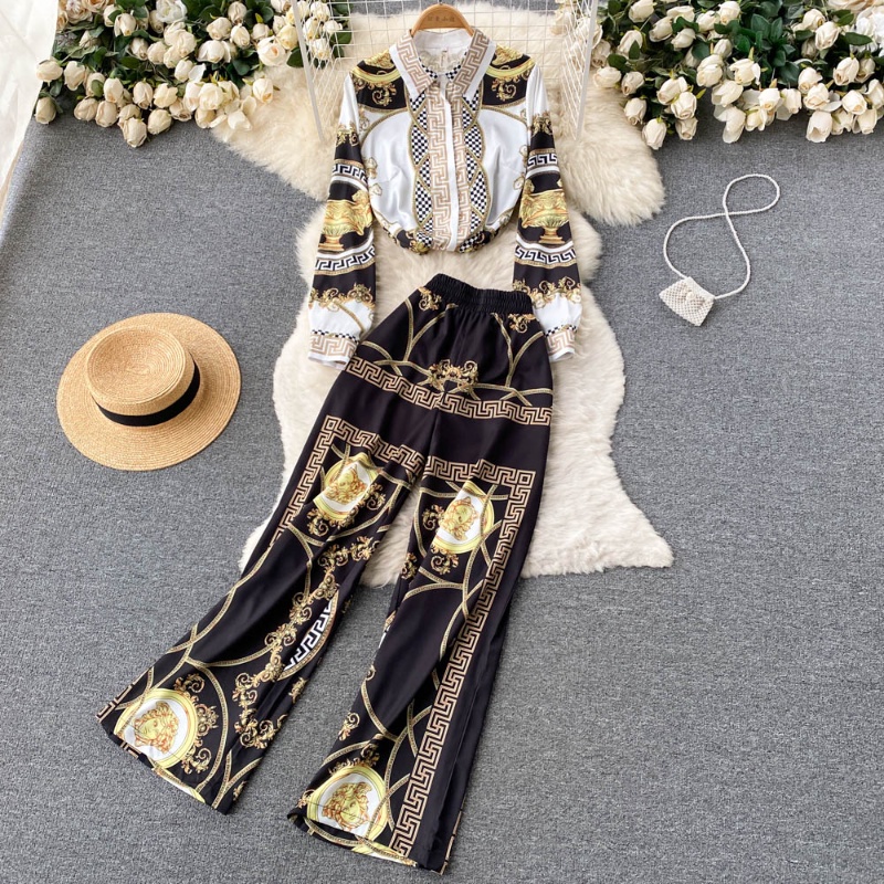 Bộ Áo Sơ Mi Tay Dài + Quần Dài Lưng Cao Thời Trang Vintage Thanh Lịch Cho Nữ