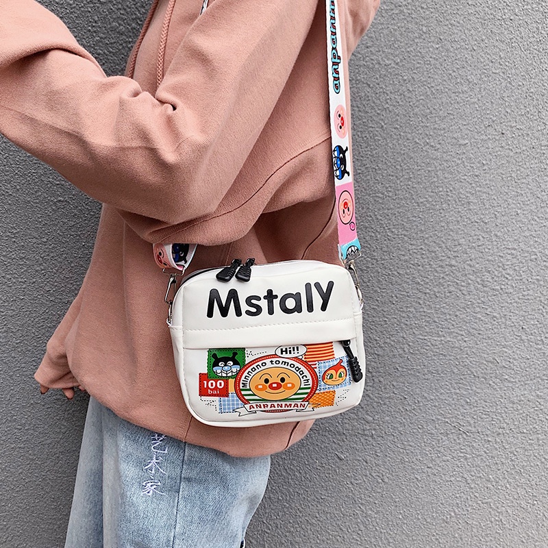 Túi Đeo Chéo Hình Vuông Nhỏ In Họa Tiết Hoạt Hình graffiti Phong Cách Nhật Bản Dễ Thương