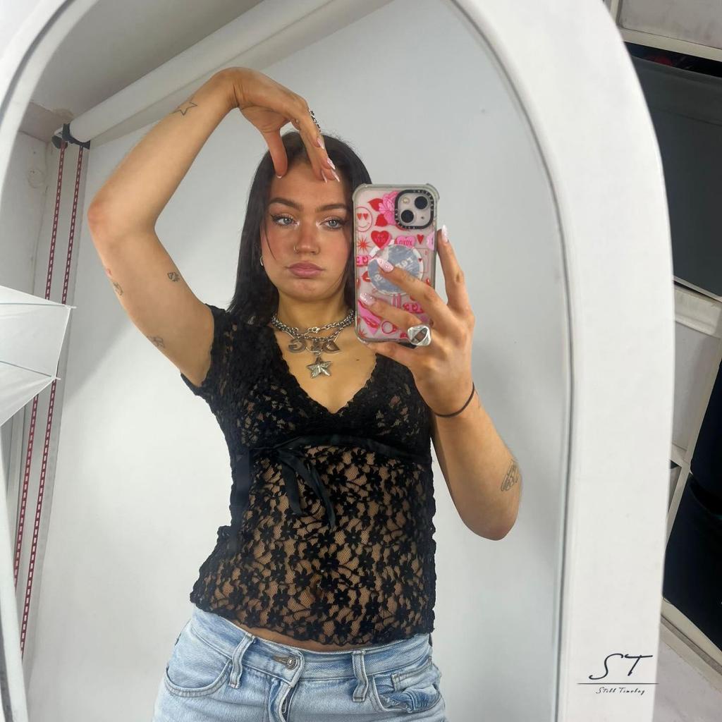 Áo Thun Crop Top Tay Ngắn Cổ Chữ V Phối Ren Xuyên Thấu Phong Cách Đường Phố Thời Trang Mùa Hè CY03