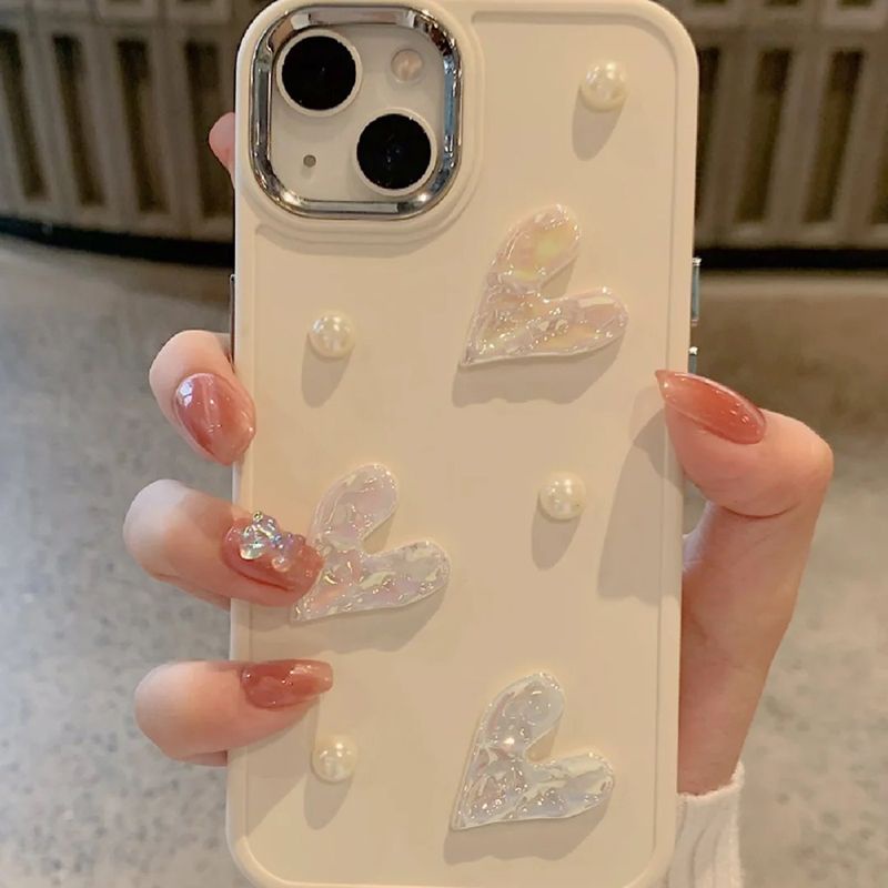 Ốp Điện Thoại Mềm Hình Trái Tim Màu Trắng Sữa Cho iPhone14promax 13promax 12 11 7plus xs