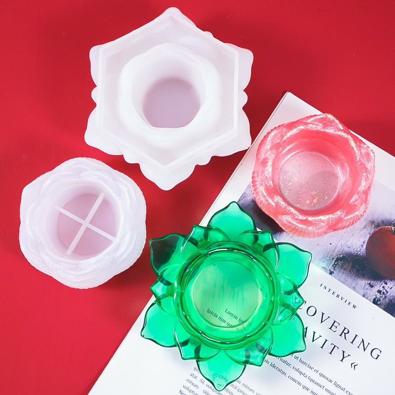 Khuôn Silicone Làm Giá Đỡ Đèn Cầy Hình Hoa Sen Ba Chiều DIY