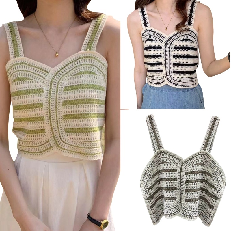 Áo Croptop Dệt Kim Sát Nách Khoét Lỗ Thời Trang Mùa Hè Cho Nữ