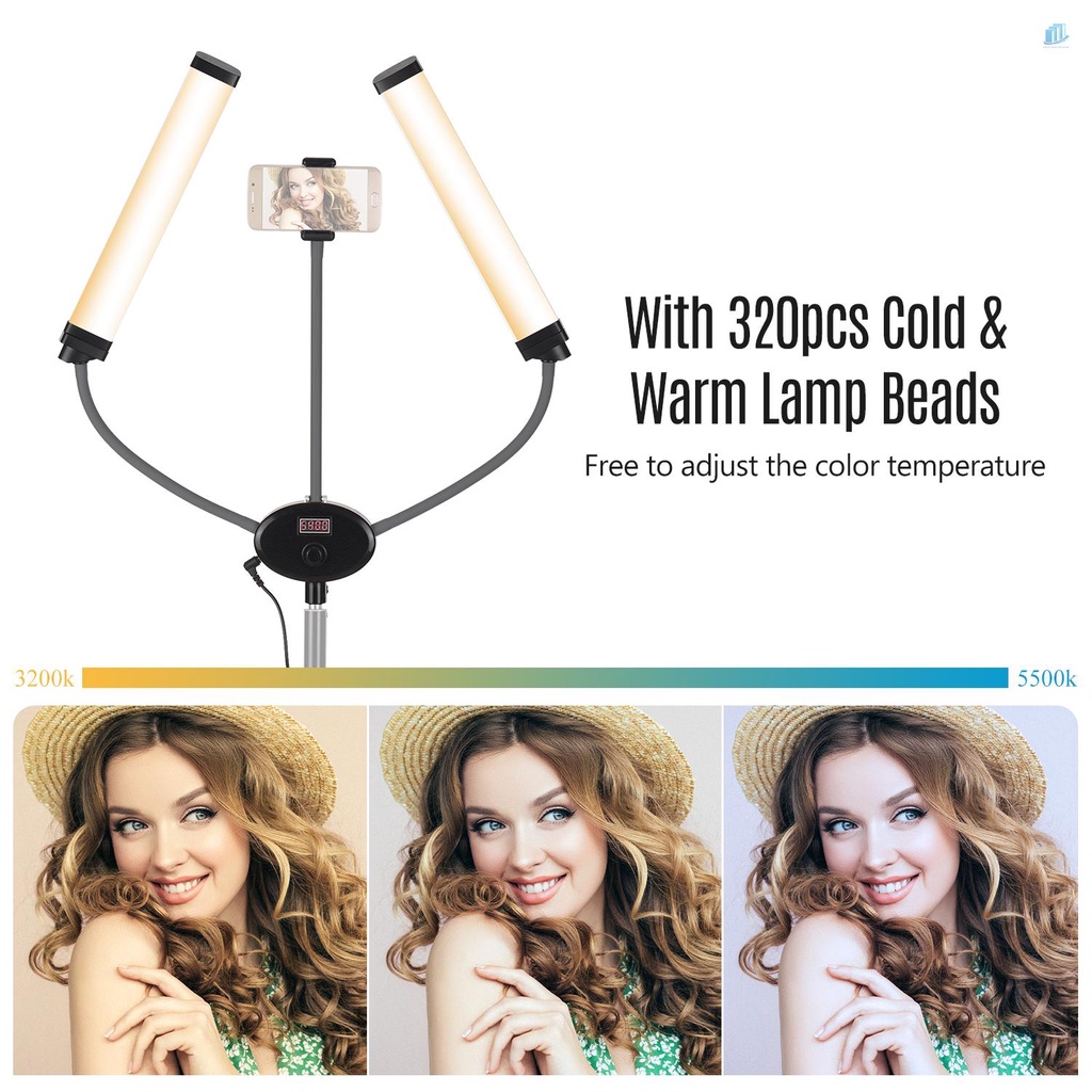 Dải Đèn LED Video Hai Màu Hai Cánh Tay FX-480II 3200-5500K Có Màn Hình LCD Linh Hoạt Cho Live Streamin