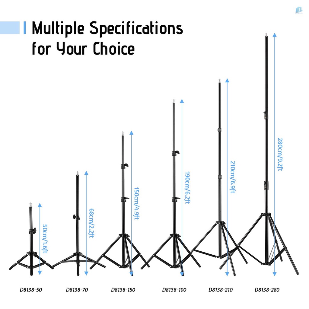 Giá Đỡ Ba Chân Bằng Hợp Kim Nhôm Có Thể Điều Chỉnh Độ Cao 190CM / Đầu Kẹp Điện Thoại / Đèn Flash Hỗ Trợ Chụp Ảnh