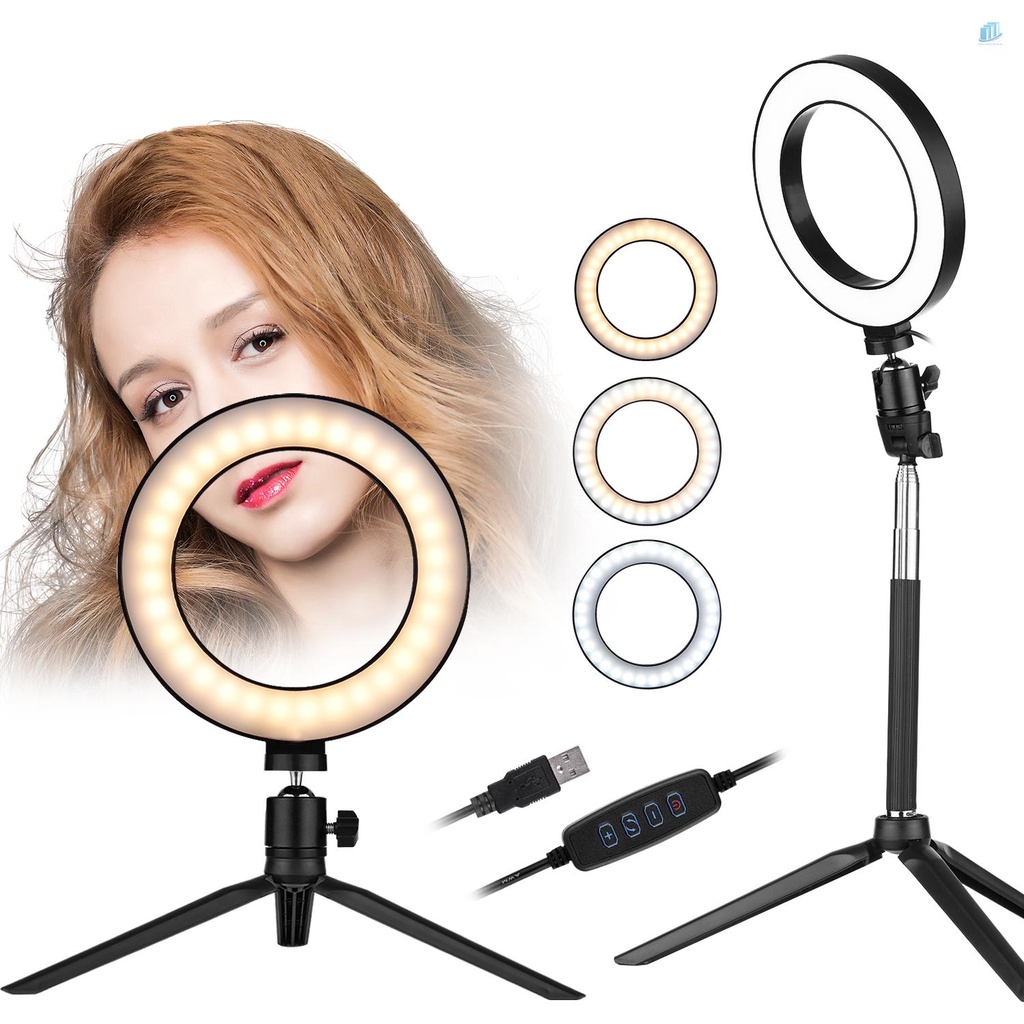 Vòng Đèn LED Tròn Mini 6 Inch Mini 3 Chế Độ Điều Chỉnh Được Sạc USB Kèm Giá Đỡ Ba Chân Thu Gọn Được Dành Cho Chụp Ảnh Selfie