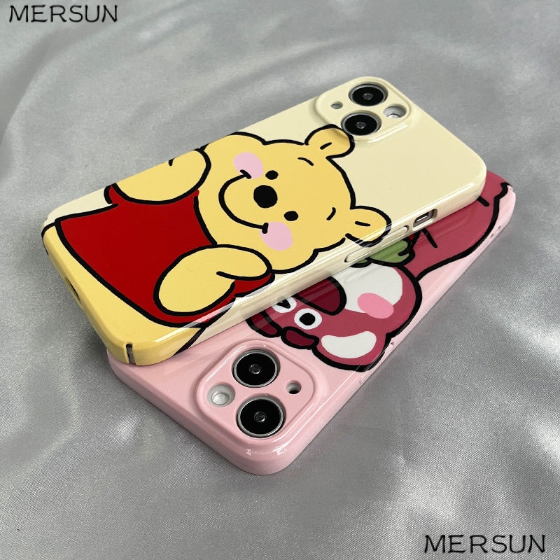 Ốp Điện Thoại Cứng Họa Tiết Gấu Và Dâu Tây Dễ Thương Cho Iphone 13 / 8 Xr 12 11xs / 7 14pro