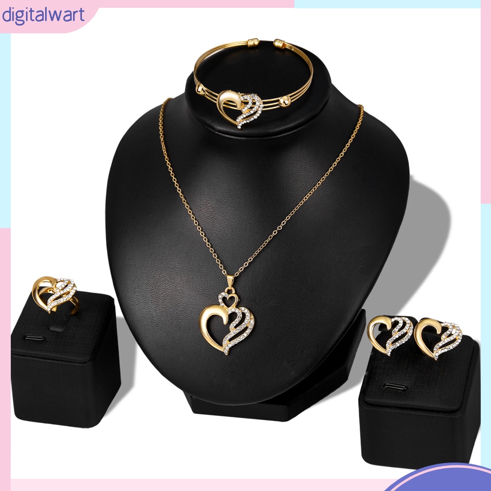 Bộ Trang Sức Mặt Trái Tim Rỗng Đính Đá Thời Trang Dành Cho Nữ