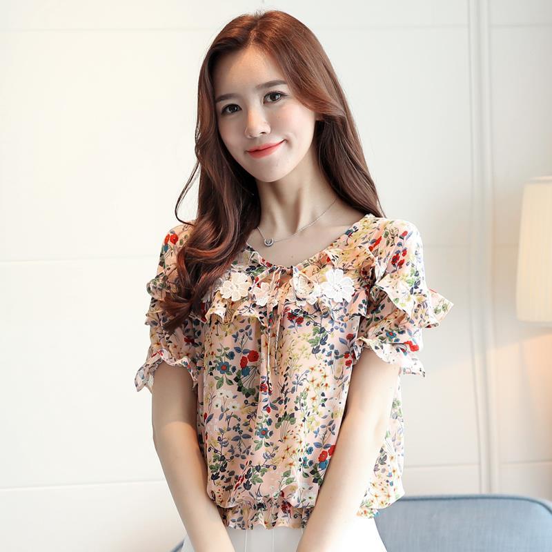 Áo Chiffon Tay Ngắn In Họa Tiết Thời Trang Mùa Hè 2023 Mới Cho Nữ
