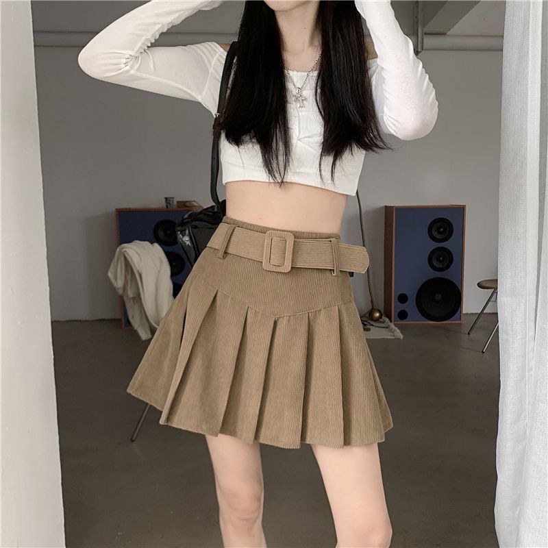 Chân Váy Chữ A Xếp Ly Lưng Cao Thời Trang Thu Đông Phong Cách Preppy Hàng Mới 2022