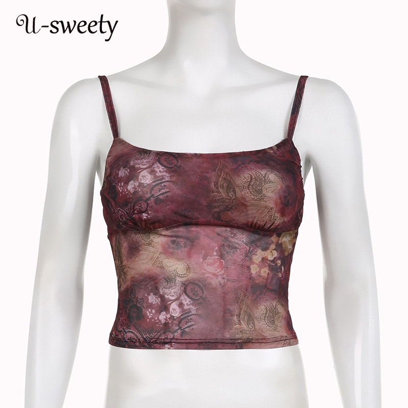 Áo Tank Top Sát Nách Cổ Yếm Dáng Ôm In Họa Tiết Thời Trang 2023 Cho Bạn Gái