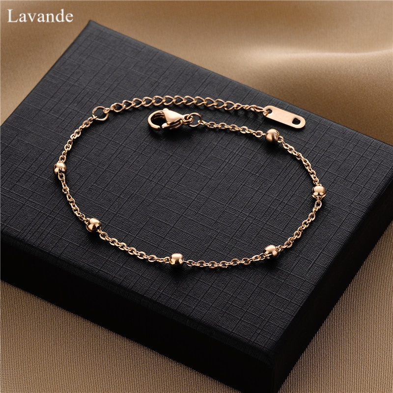 Vòng Đeo Tay Hạt Tròn Bằng Thép Titan Mạ Vàng 18K Chống Thấm Nước Đơn Giản Dành Cho Nữ