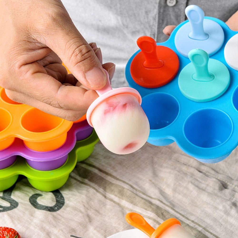 Khuôn Làm Kem Que 7 Ngăn Bằng Silicone Nhiều Màu Có Thể Tái Sử Dụng