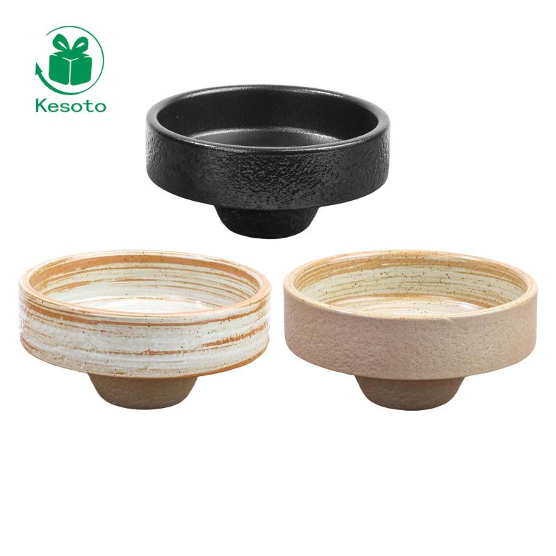 Bát cắm hoa KESOTO bằng gốm sứ nghệ thuật kèm giá đỡ hình bát ikebana độc đáo dùng trang trí bàn làm việc
