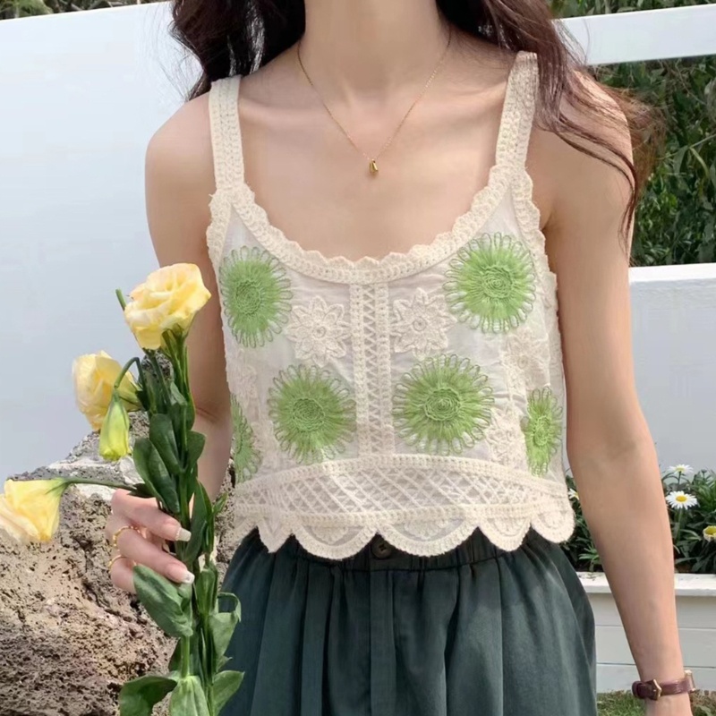 Áo Dệt Kim Sát Nách Phối Ren Thời Trang Mùa Hè Cho Nữ