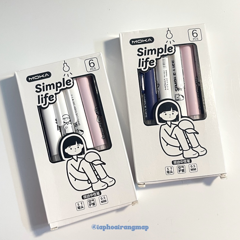 Bộ 6 bút gel Simple Life 0.5mm phong cách Hàn Quốc