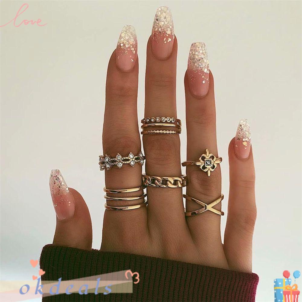 Bộ 8 Nhẫn Thiết Kế Tinh Tế Thời Trang Cho Nữ|Vòng Đeo Tay Kiểu Vintage Cá Tính