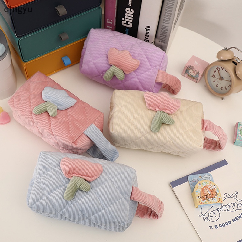 Túi Đựng Mỹ Phẩm Du Lịch Cỡ Lớn Có Khóa Kéo Họa Tiết Hoa Tulip Dễ Thương Cho Nữ