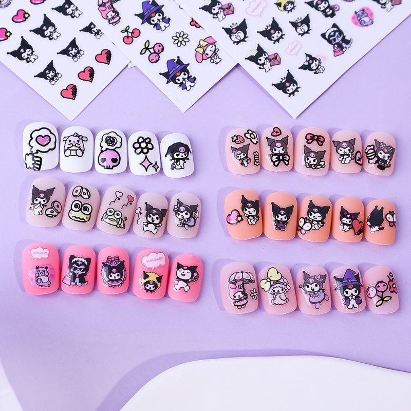SANRIO 1 Tấm Nhãn Dán Trang Trí Móng Tay Họa Tiết Hoạt Hình Kuromi Melody 3D Dễ Thương
