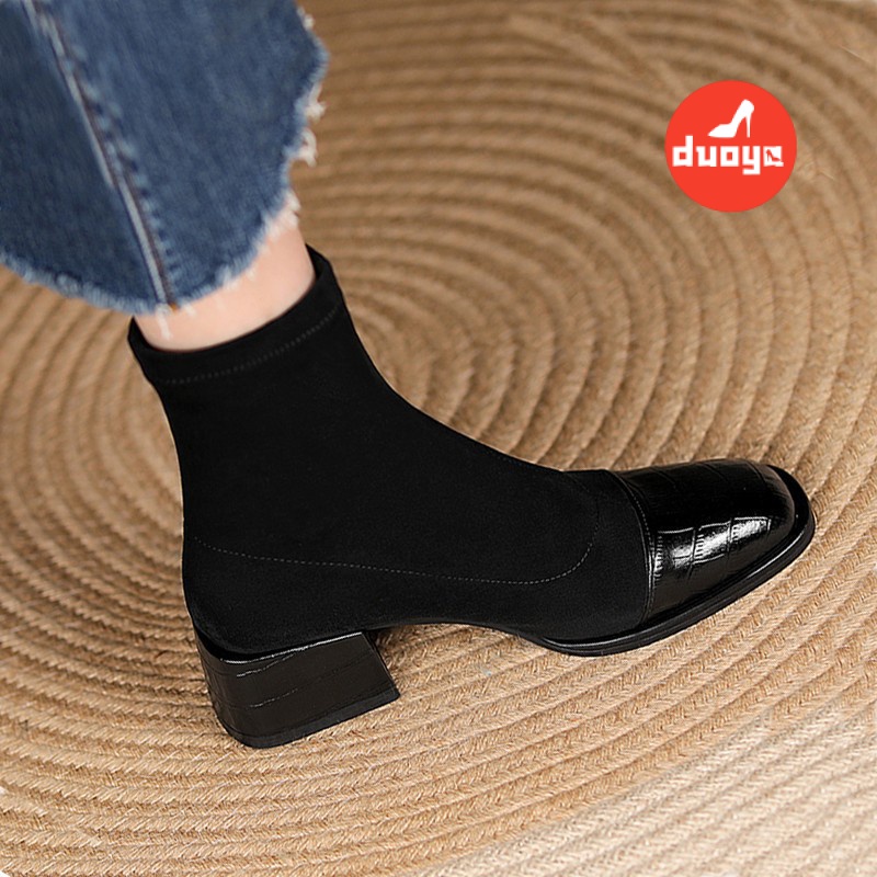 Duoya Hair Thẳng ~ [Hàng Có Sẵn] Giày Bốt Martin Gót Dày Ngắn Mũi Vuông Màu Hồng Dễ Thương Cho Nữ Giao Hàng Nhanh Chóng