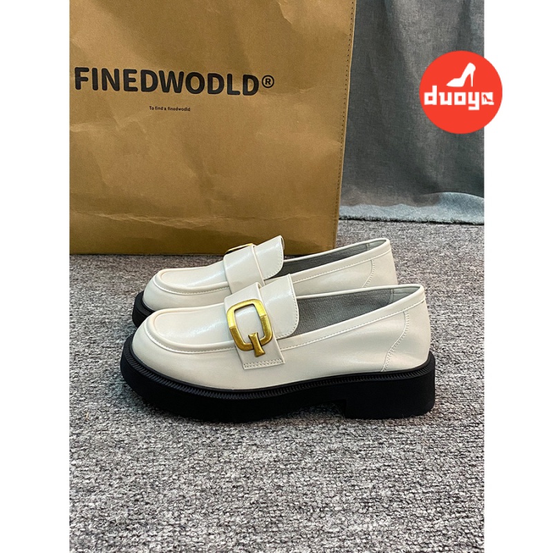 Duoya Giày Lười Da Đế Dày Cài Khóa Vàng Phong Cách Anh Quốc Thời Trang 2022 Cho Nữ