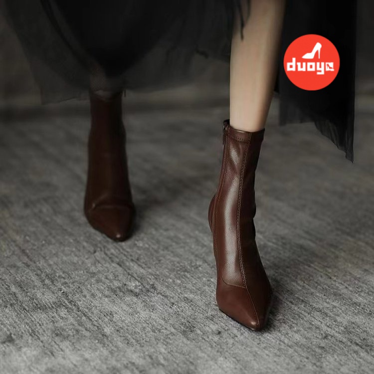 Giày Bốt Cao Gót Da PU Mũi Vuông 6-8cm Phối Khóa Kéo Phía Sau Phong Cách Hàn Quốc Thời Trang Thu Đông Cho Nữ Giày Bốt Gót Dày Phối Khóa Kéo Cá Tính Thời Trang