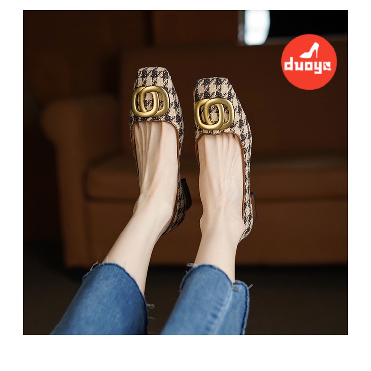 Duoya Tóc Thẳng ~ [Hàng Có Sẵn] Giày Mũi Vuông Đế Mềm Dày Thời Trang Mùa Xuân Dễ Phối Đồ Cho Nữ