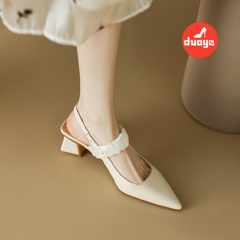 Duoya Tóc Thẳng ~ [Hàng Có Sẵn] Sandal Cao Gót Mũi Nhọn Bằng Da Thật Mềm Mại Dày Dặn Không Va Chạm Cho Nữ Miễn Phí Vận Chuyển