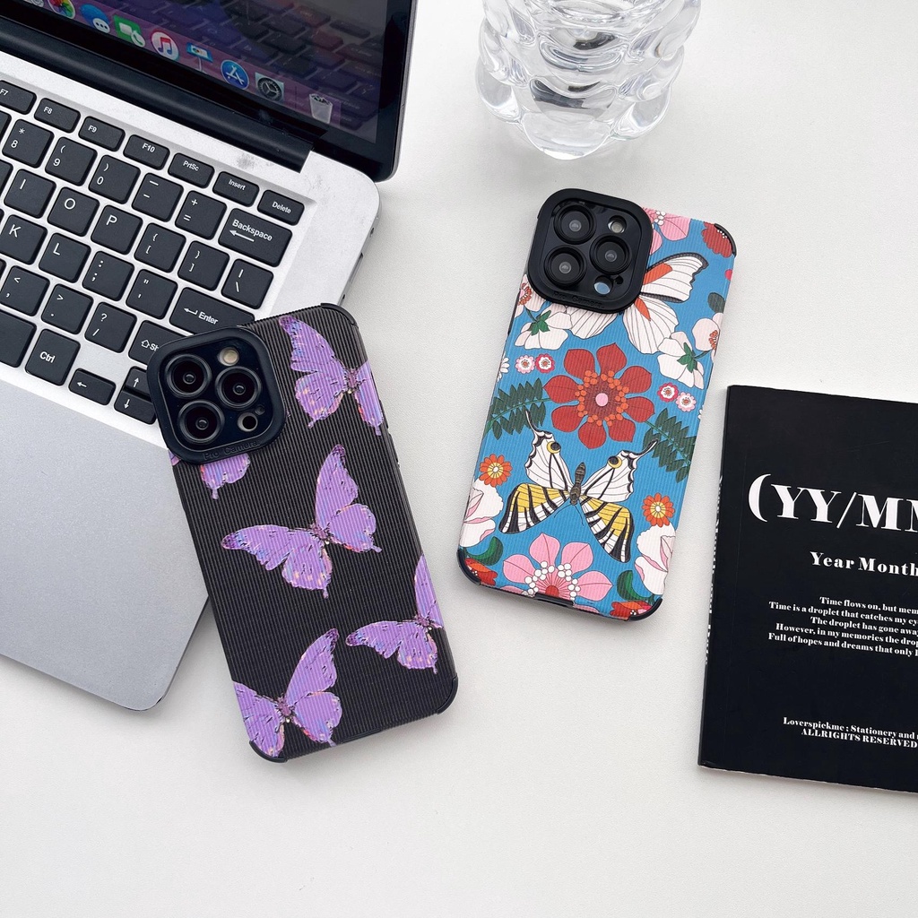 Ốp Điện Thoại tpu Dẻo Họa Tiết Bươm Bướm Màu Đen Đơn Giản Chống Rơi Cho iPhone 14 13 12 11 Pro Max XS XR 7 8 Plus