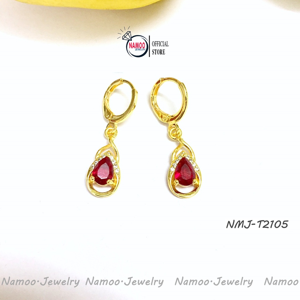 Khuyên Tai Đính Đá Đỏ T2105 Nhỏ Xinh Cho Nữ