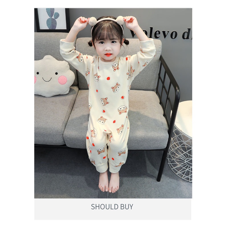 Đồ Ngủ Liền Thân Tay Dài Chất Liệu Cotton Dễ Thương Xinh Xắn Cho Bé Gái